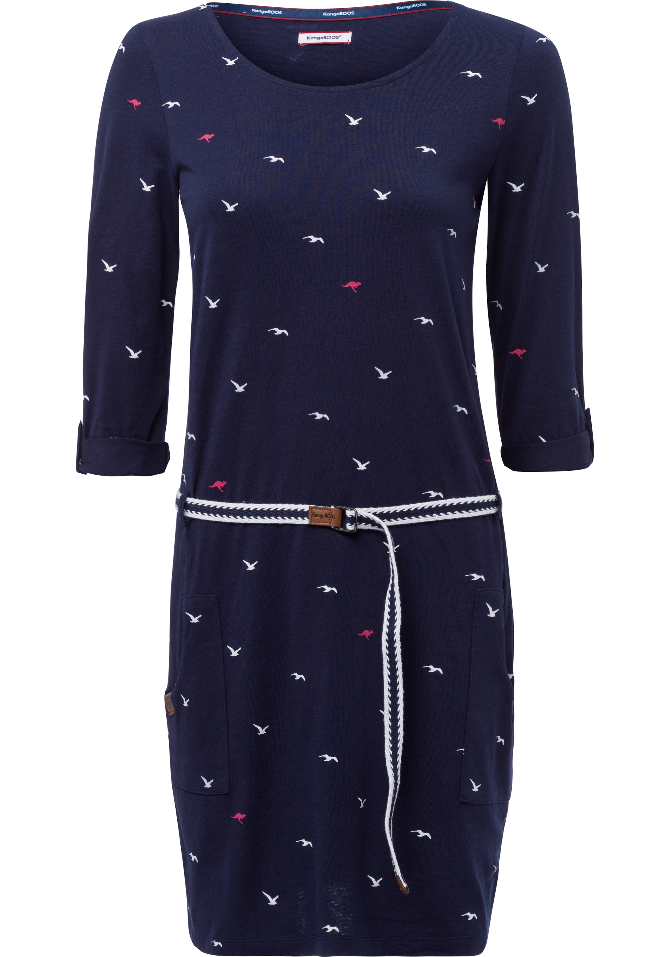 KangaROOS Jerseykleid Set, mit abnehmbarem Gürtel,  aufgesetzte Taschen figurbetonte Passform,  aus Baumwollmischung