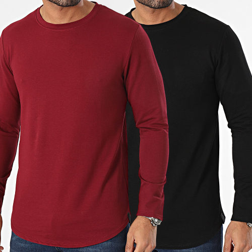 Lot De 2 Tee Shirts Manches Longues Noir Bordeaux