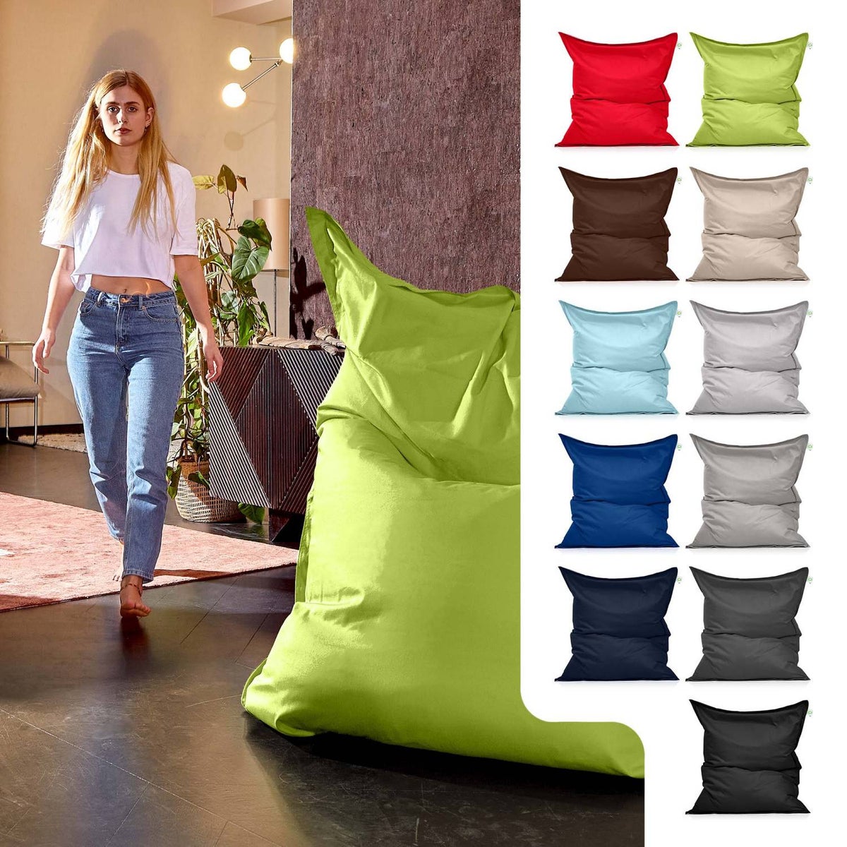 Green Bean Indoor Zitzak XXL 140x180cm 380 Liter Kinderen & Volwassenen Zitzak EPS Kralenvulling Reuze Zitzak Groot Ligbedkussen Zitkussen - Appelgroen