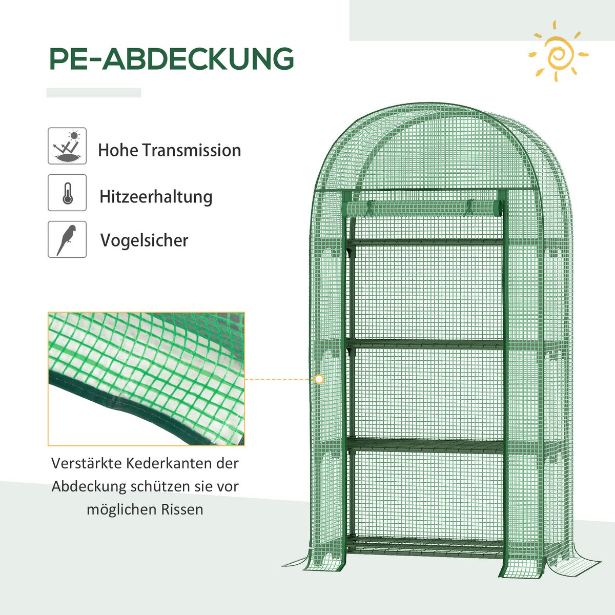 Outsunny polytunnelkas, met 4 planken, 80 x 49 x 160 cm, metaal, groen