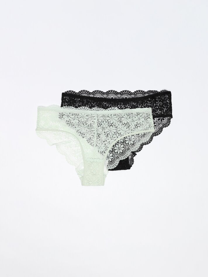 Conjunto com 2 calcinhas de renda - Pretas
