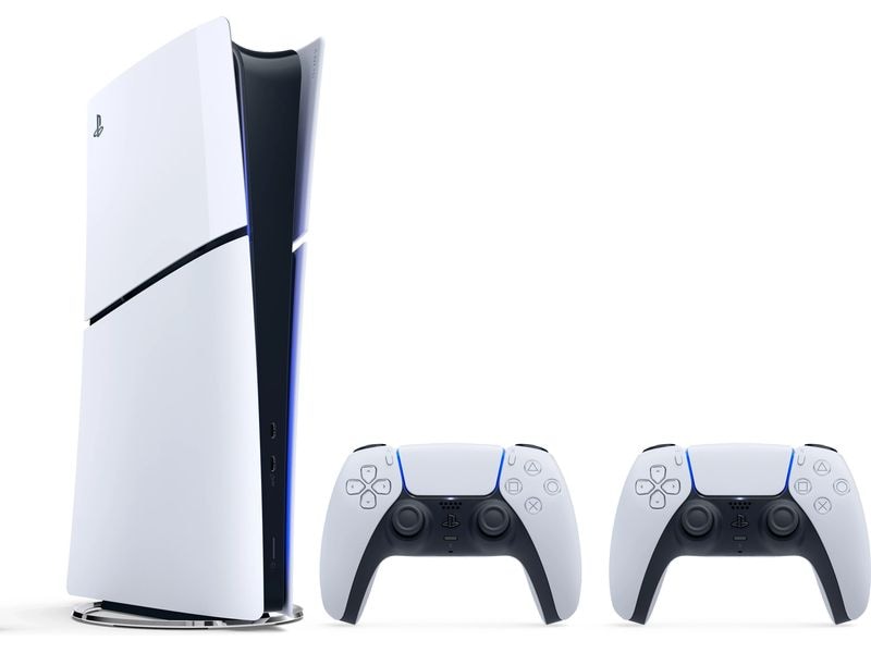 Sony Spielkonsole PlayStation 5 Slim – Dig. Edition 2x Dual PS5-Digital Edition mit schlankerem und kompakterem Design inkl. zwei DualSense Controllern