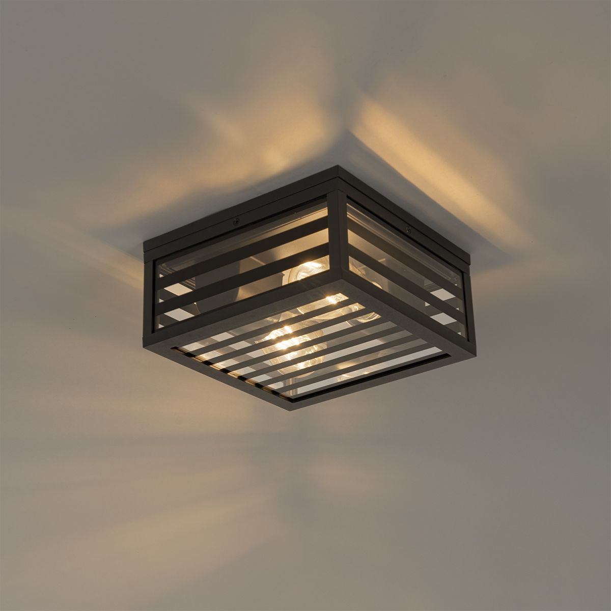 Moderne buiten plafondlamp zwart glas 2-lichts IP44 - Reims