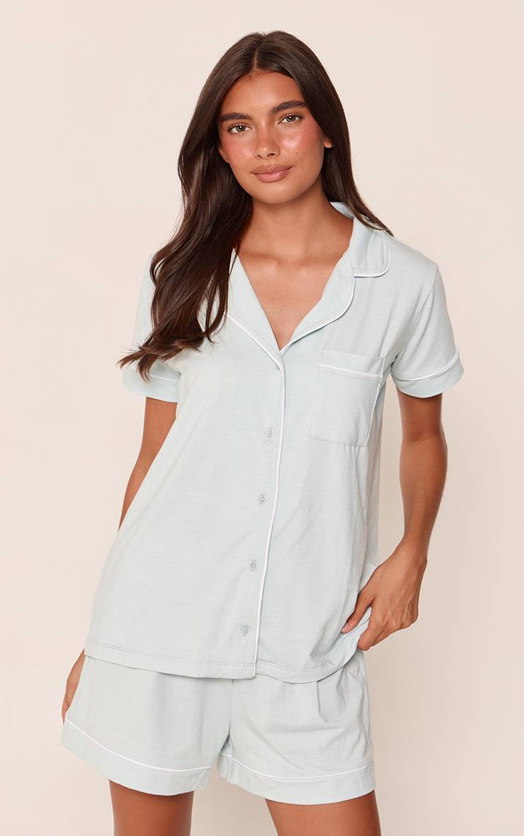 Bleu Layette Ensemble Pyjama Haut À Manches Courtes Et Short En Jersey Doux Avec Passepoil