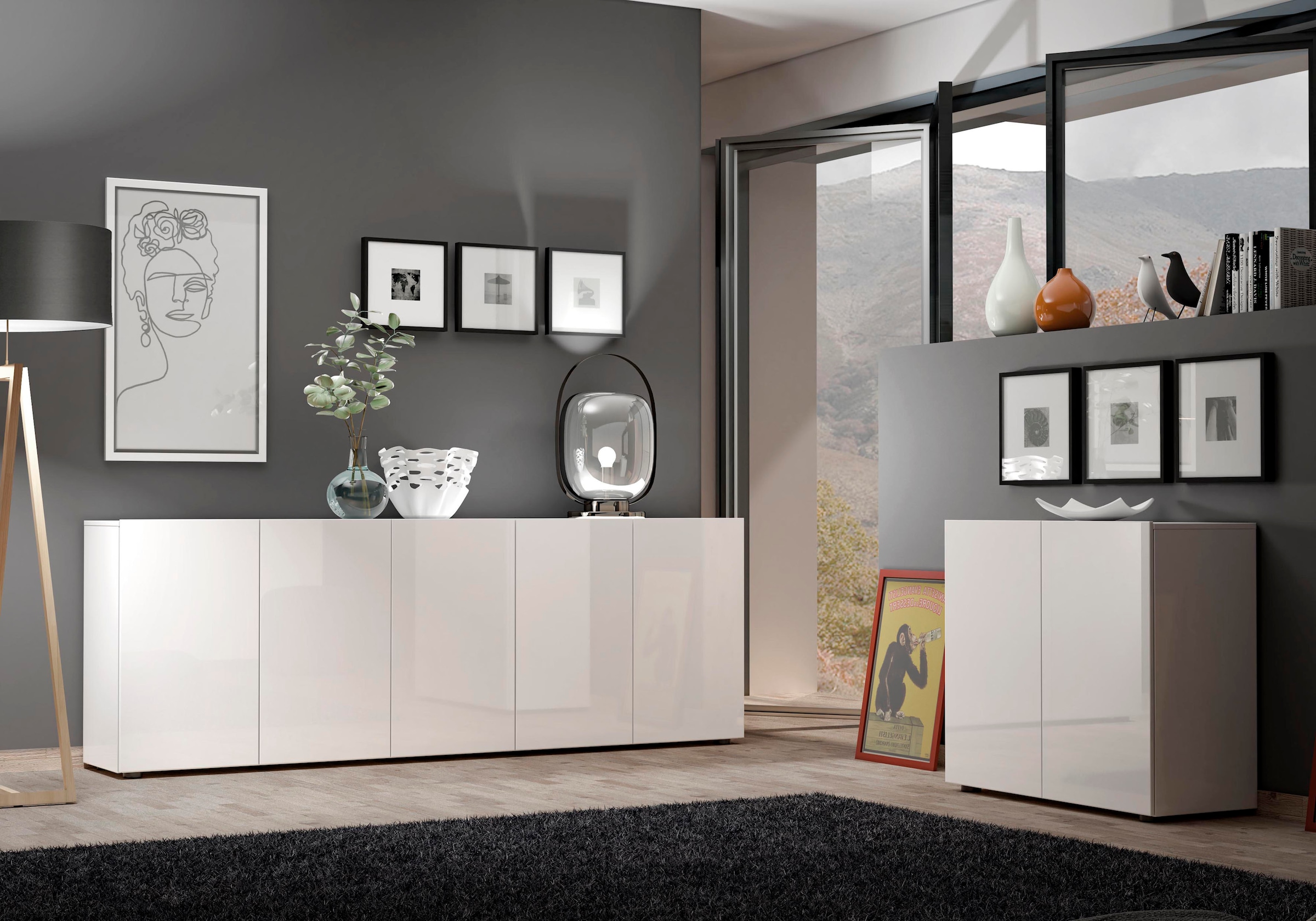 INOSIGN Sideboard »Mister« Kommode, komplett Hochglanz lackiert, Breite (B/H): 225/80 cm