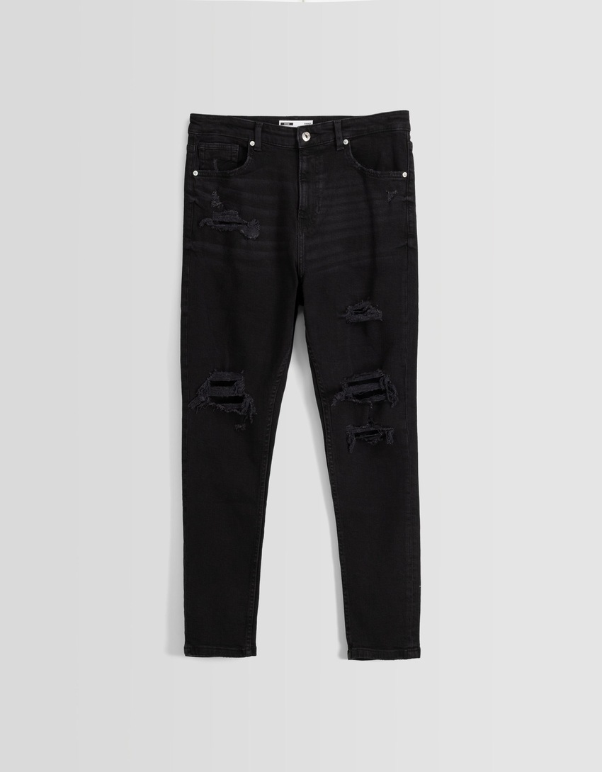 calça jeans cenoura rasgada