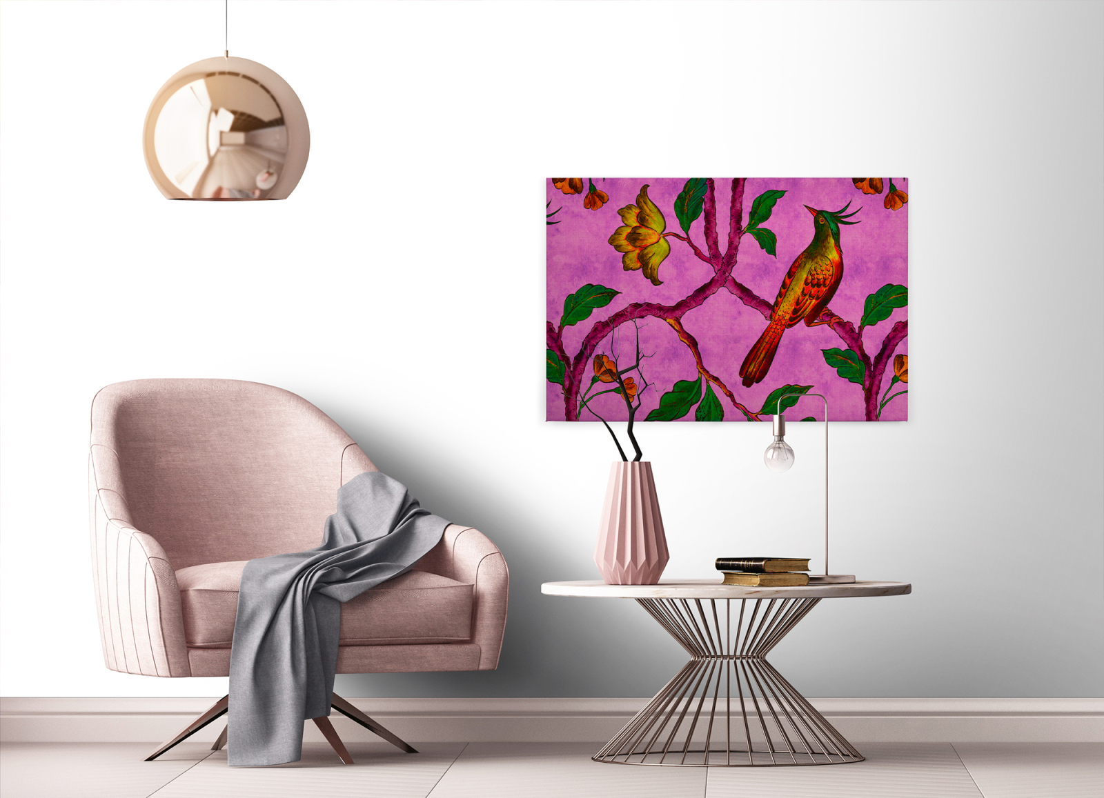 Leinwandbild PARADIESVÖGEL - rosa - 90x60 cm