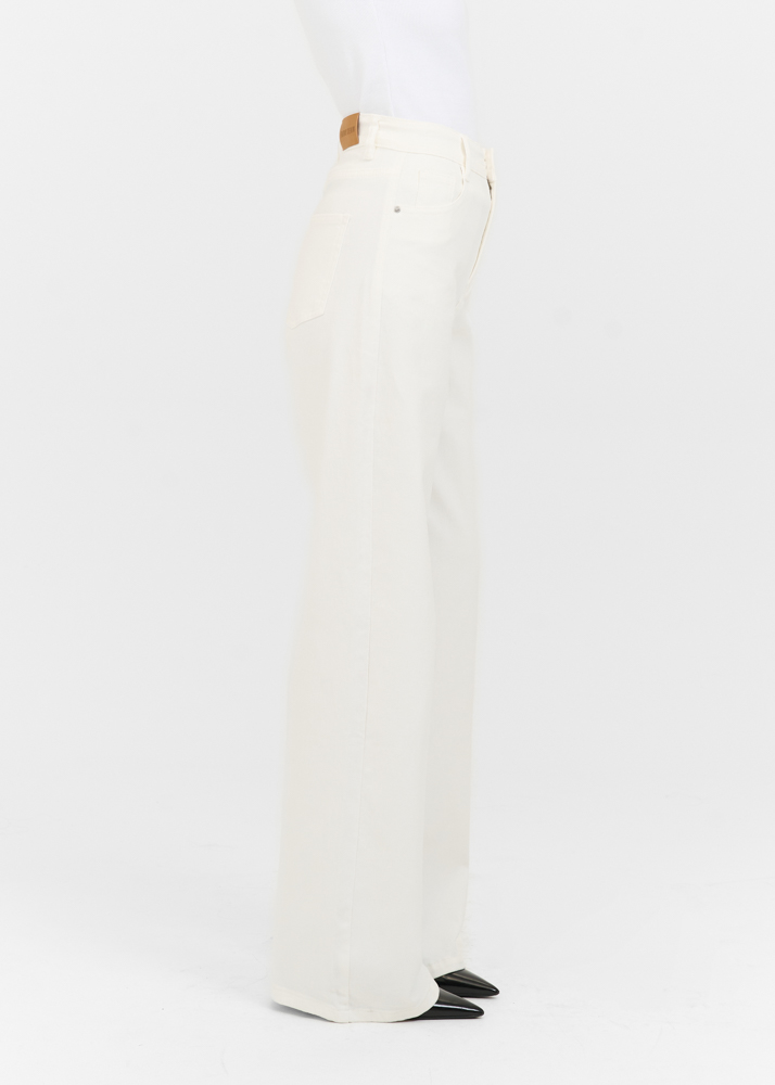 Wide leg stretch lightweight jeans ecru