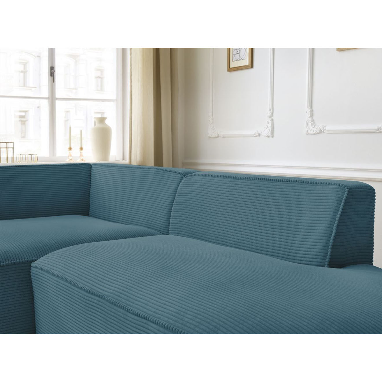 Bobochic Canapé d'angle gauche fixe 4 places Rousseau texturé bleu foncé - 250x160x72 cm