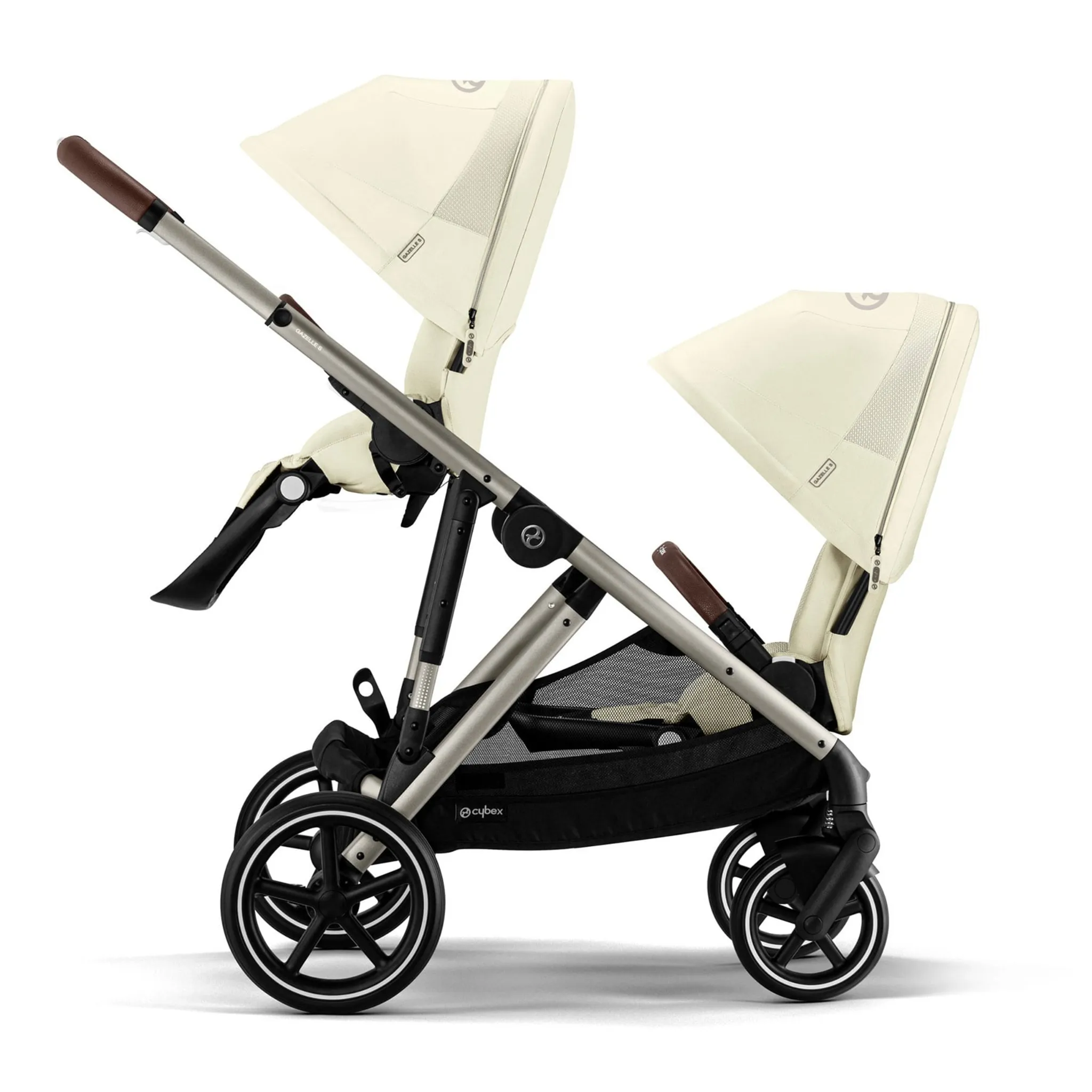 Cybex Poussette Double Gazelle S 2 – Châssis Taupe  Sièges Beige coquillage