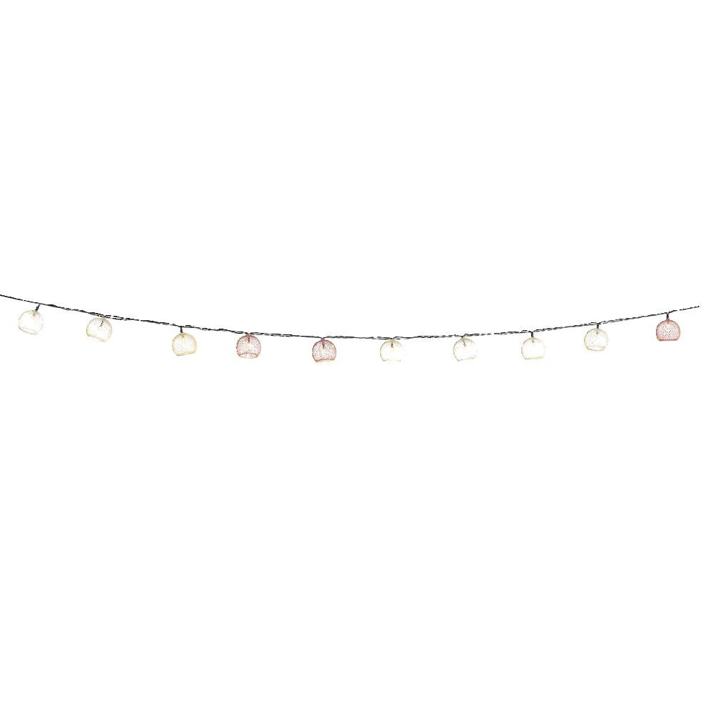 Guirlande solaire 10 boules métal ajouré rouge et beige L6,7M