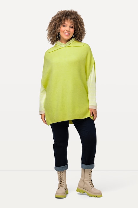 Pullunder, Rippstrick, oversized, Strickkragen, ärmellos