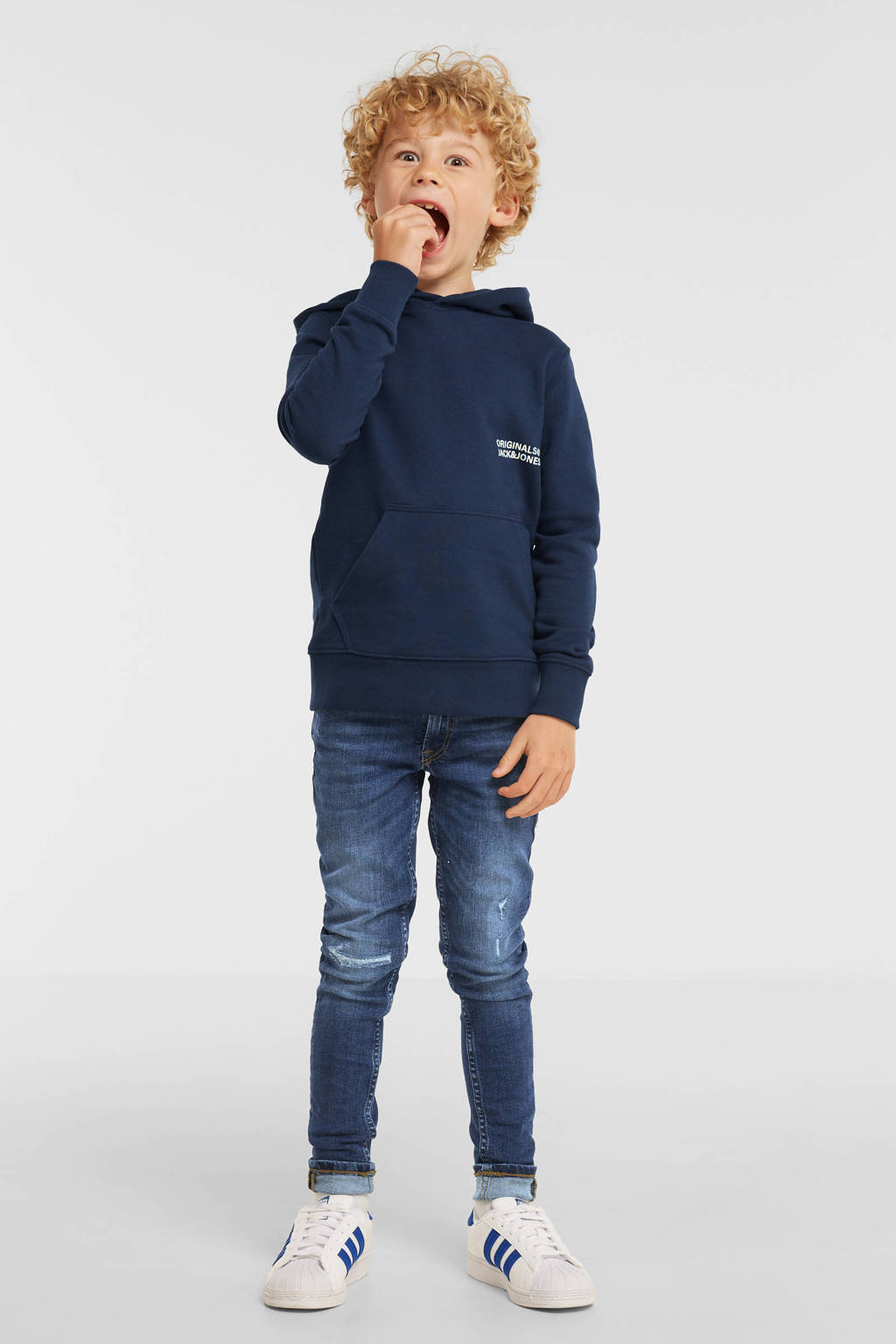 JACK & JONES hoodie JORWORLDWIDEmet tekst donkerblauw