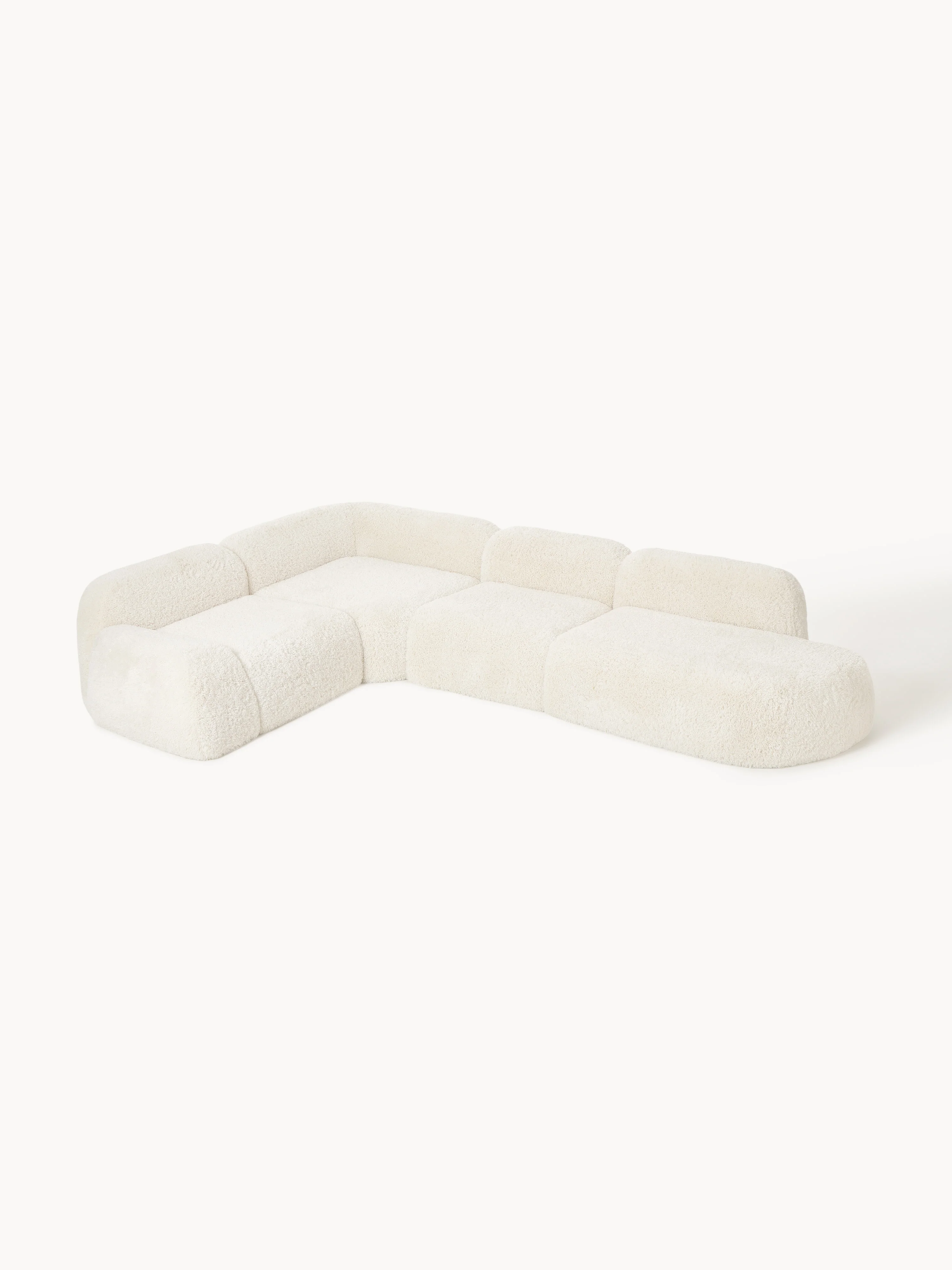 XL modulaire teddy-hoekbank Wolke (4-zits) met chaise longue aan het uiteinde