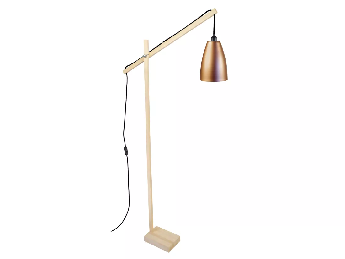 PILORI LARSEN - lampadaire liseuse articulé bois naturel et cuivre