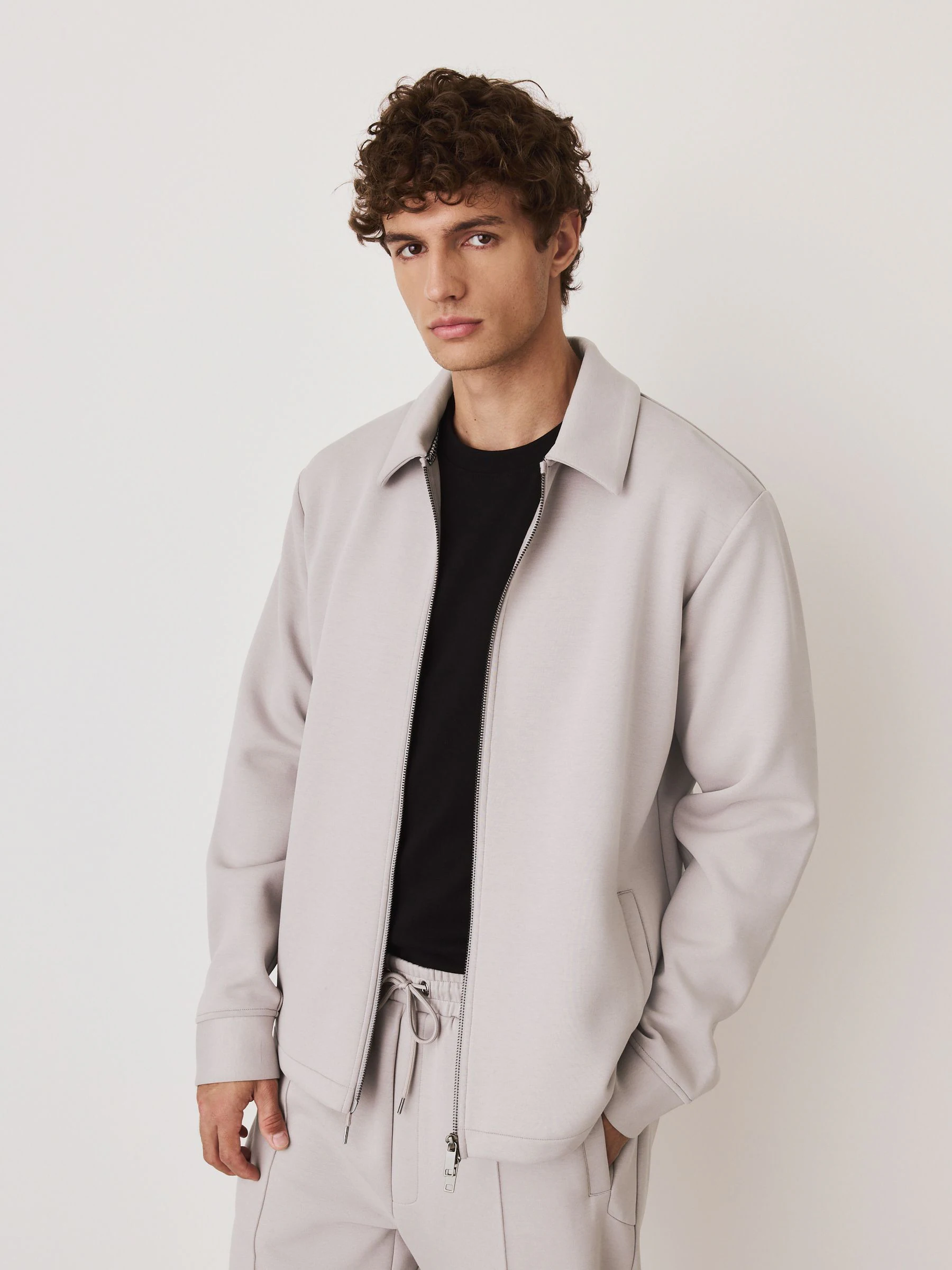 Ice grey - Soft Touch Scuba Zip Through Shacket