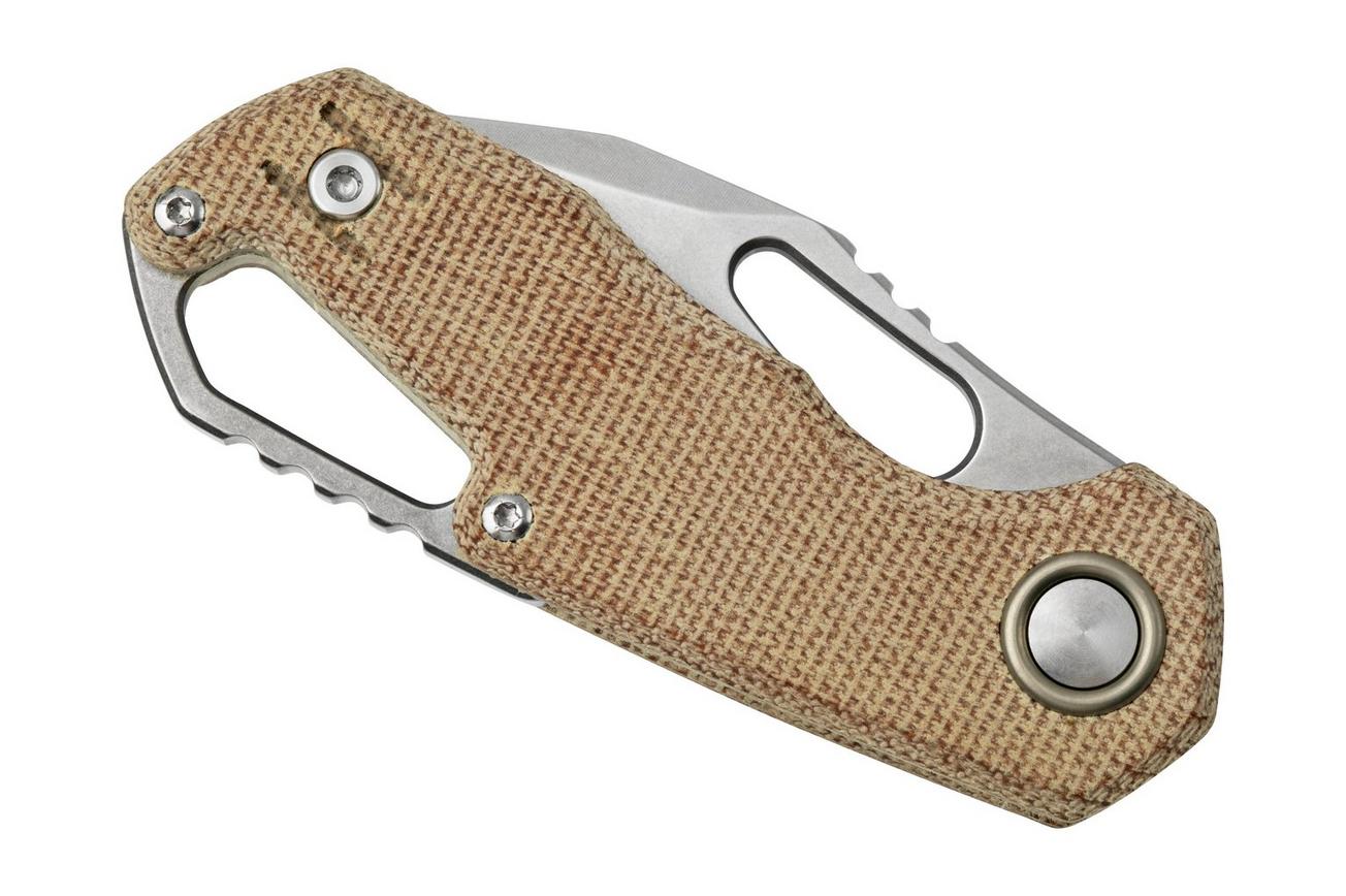 MKM Isonzo FX03M-3NC Clippoint M390, Natural Canvas Micarta zakmes, Jesper Voxnaes design