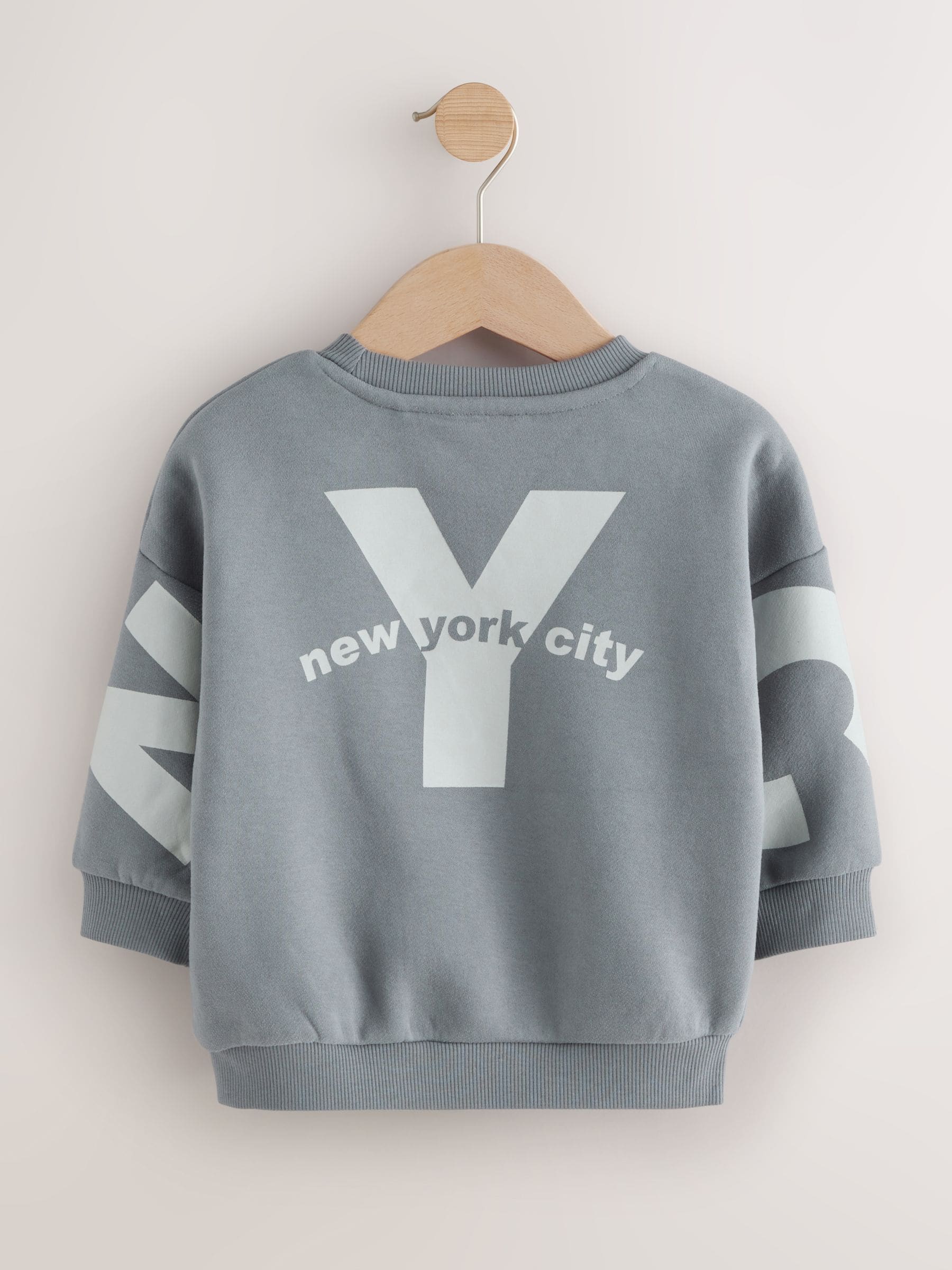 Grijs - Jersey sweatshirt met ronde hals en print op de rug (3mnd -7jr)