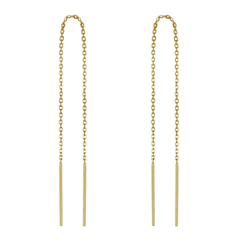 Boucles d'Oreilles Chainette Plaqué Or Deux Tiges