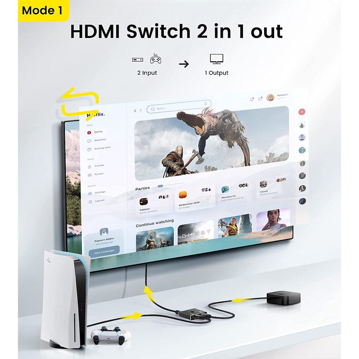 HDMI 2.0 Switch 2 in 1 out 4K HDMI Splitter 1 in 2 out