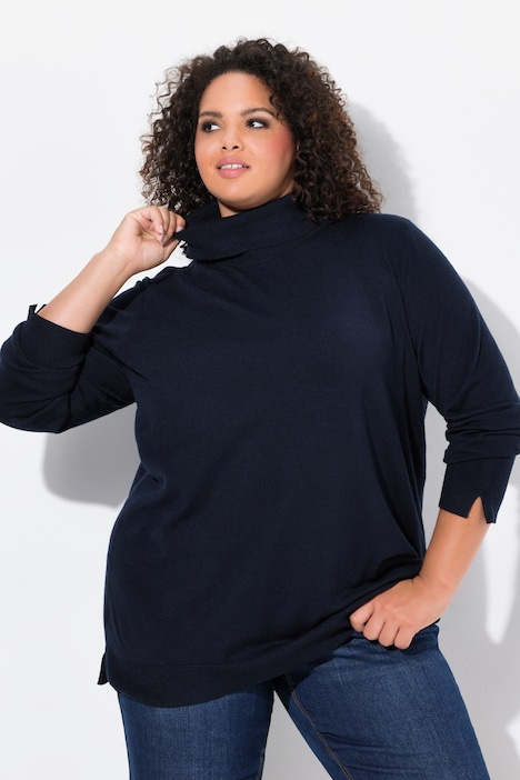 Rollkragenpullover, breite Rippbündchen, Langarm