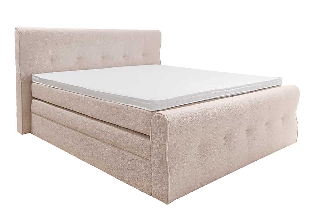 Boxspringbett SIGNUM 180x200cm beige Bouclé inkl. Stauraum Matratze Topper Matratze