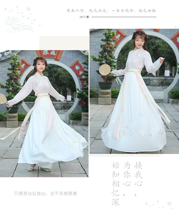 Girls Supply - Hanfu-kostuumset met geborduurde bloemen