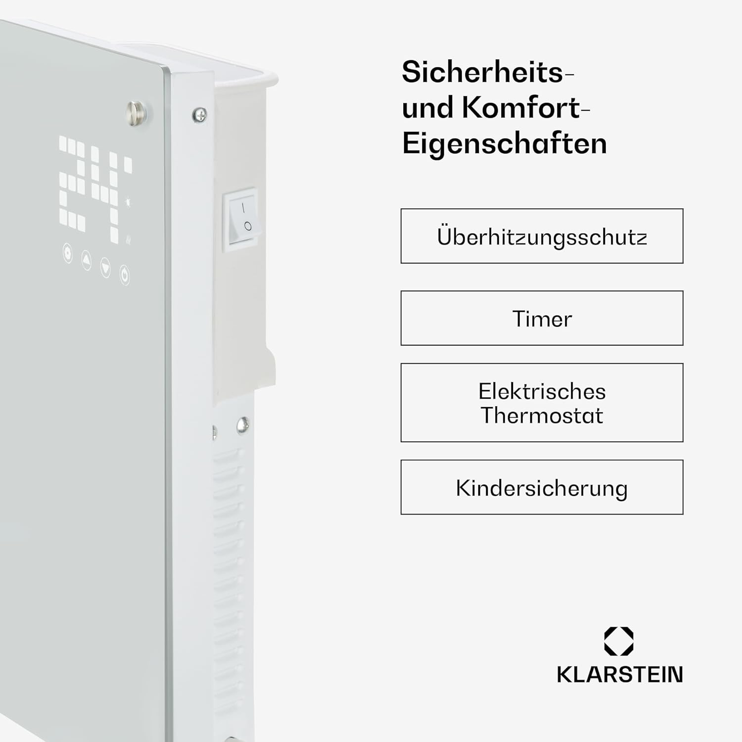 Klarstein Elektroheizung, Konvektor-Heizung mit Bodenrollen, Mobile Elektroheizung Energiesparend, Schlanke, Leise Heizung Elektrisch, Standgerät Heizkörper Elektrisch mit Thermostat, 2000 W