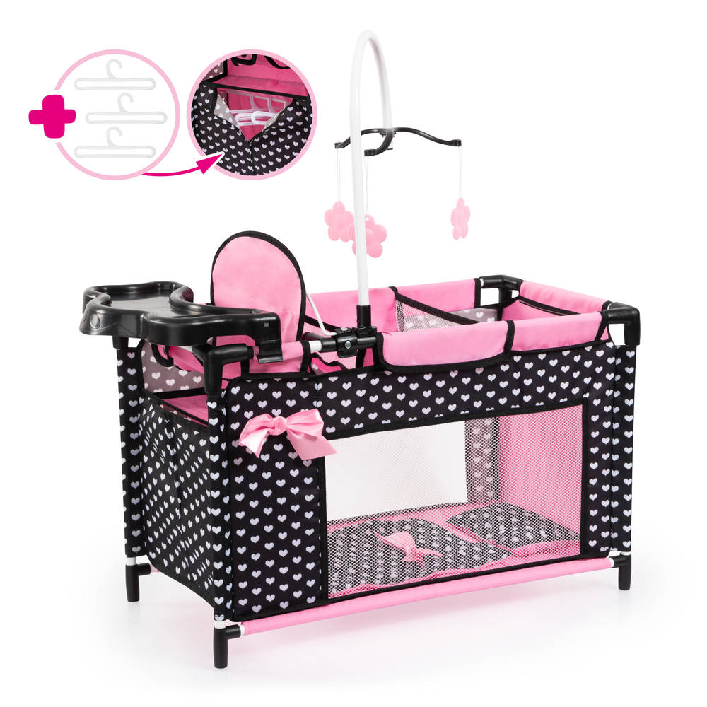 Poppenbed multifunctioneel - zwart/roze