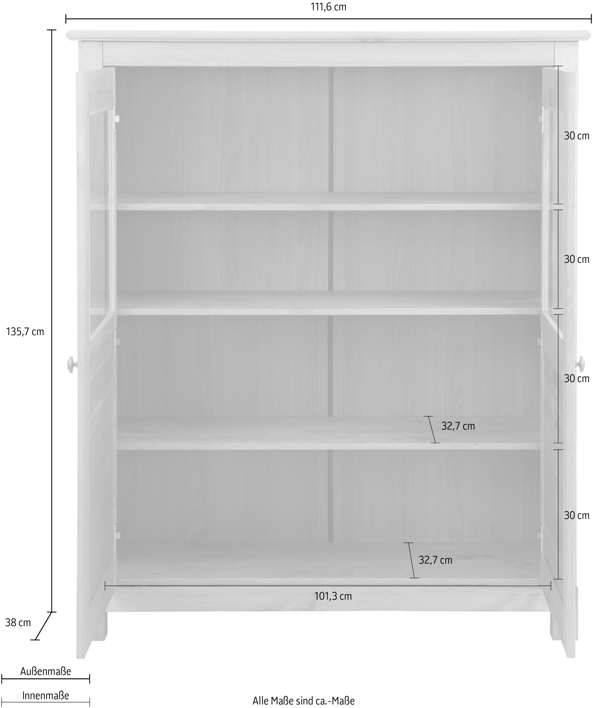 Home affaire Highboard »Rauna« Vitrine, Breite 111,6 cm, aus massiver Kiefer