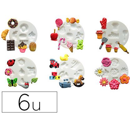 Moule dtm mini silicone diamètre 70mm réalisation miniature pâte polymère four modèles assortis lot 6 unités