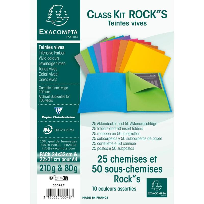 Kit de classement class'kit 25 chemise ROCK''S 210 + 50 sous-chemises ROCK''S 80 - Couleurs assorties