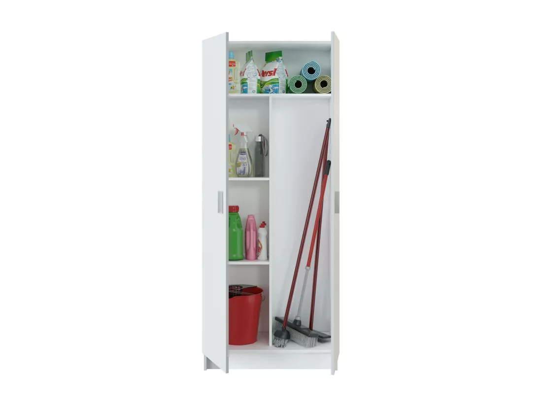 Armoire polyvalente Charleston, Armoire à balais avec 2 portes, Étagère à chaussures avec étagères, Armoire à balais, cm73x37h180 cm, Blanc