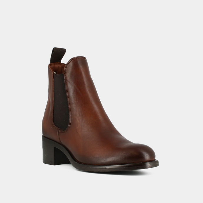 Bottines à talons  en cuir cognac