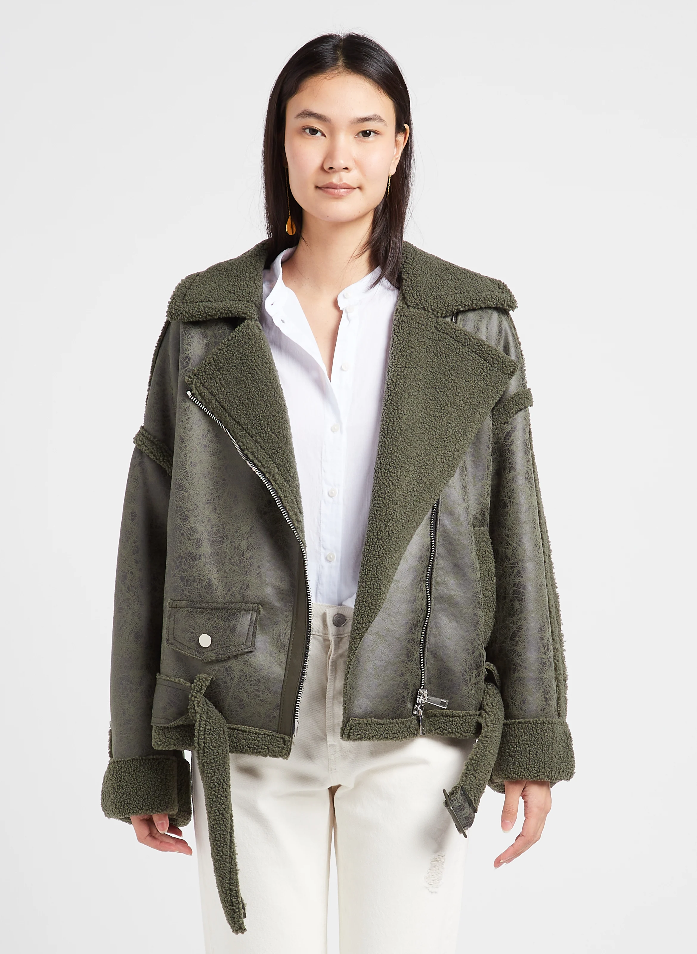 Blouson col classique fourré| Vert