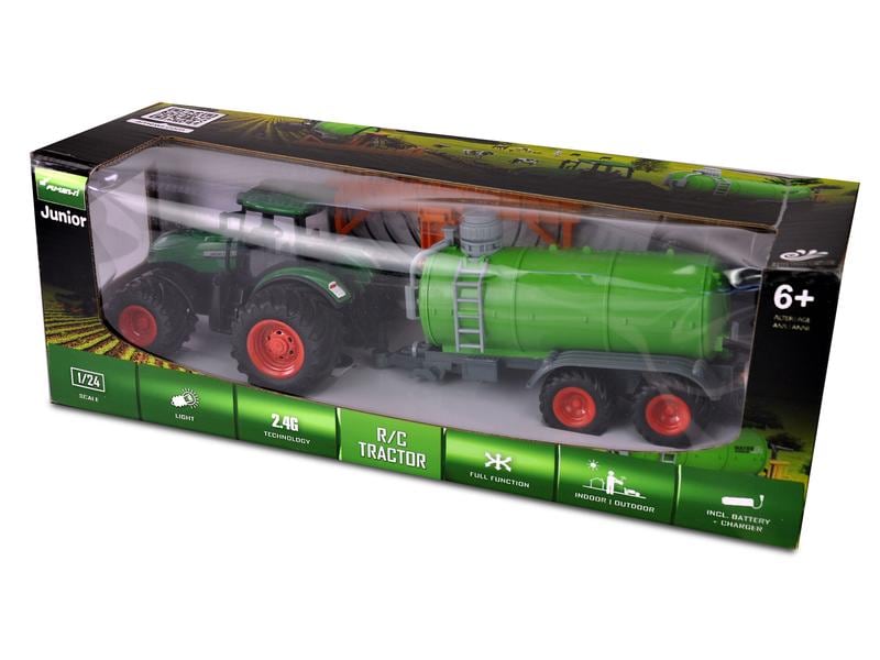Amewi Traktor mit Güllefass, Grün 1:24, RTR Ferngesteuerter Traktor mit Licht und Sound