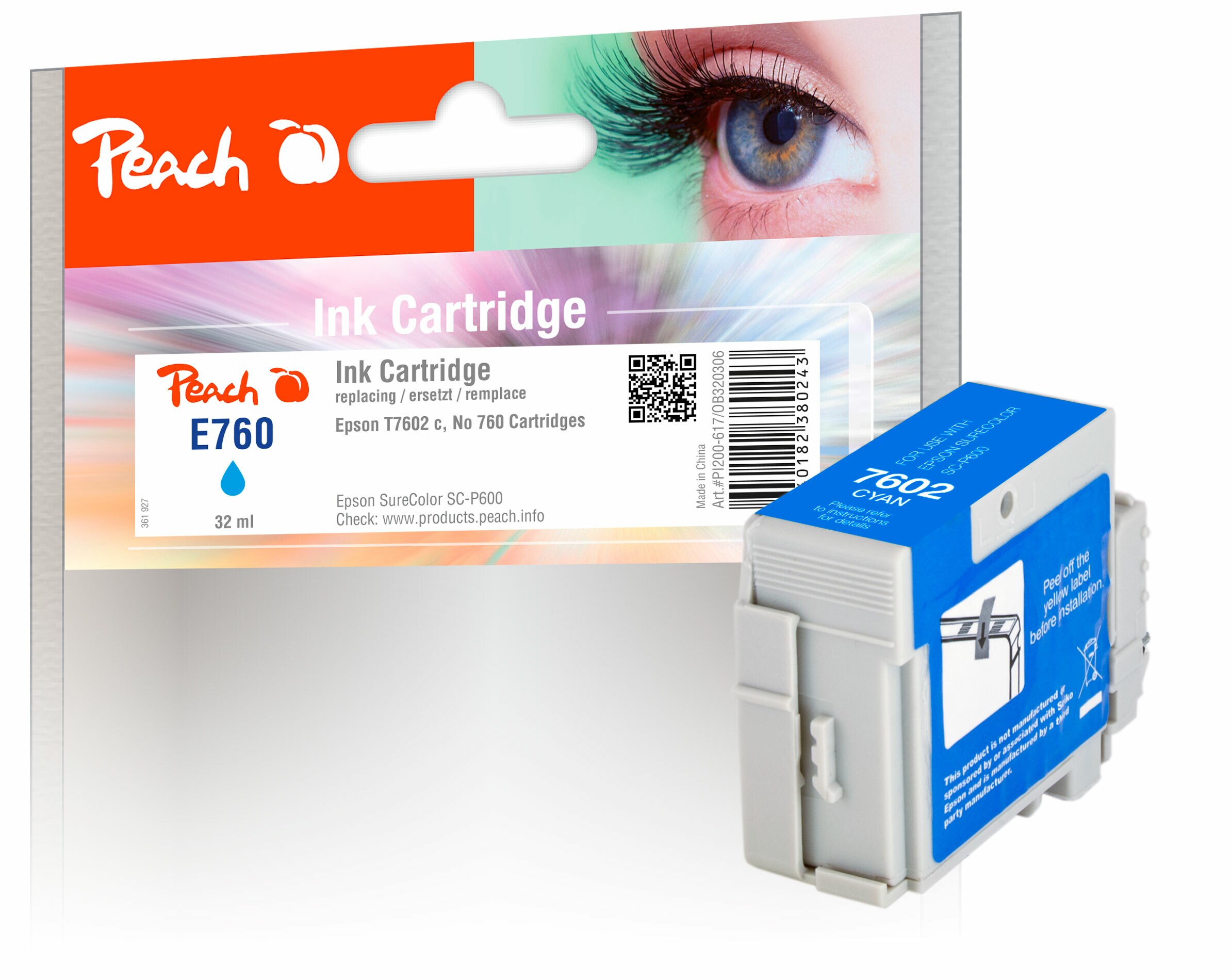 Peach E760Druckerpatrone cy ersetzt Epson T7602C, C13T76024010 für z.B. Epson SureColor SCP 600