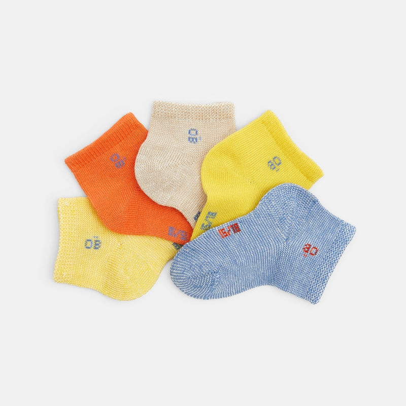 Chaussettes jacquard fantaisie (lot de 5) jaunes bébé garçon