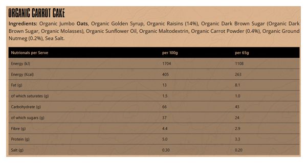 Barre énergétique Torq Explore Flapjack Carrot Cake - 65g