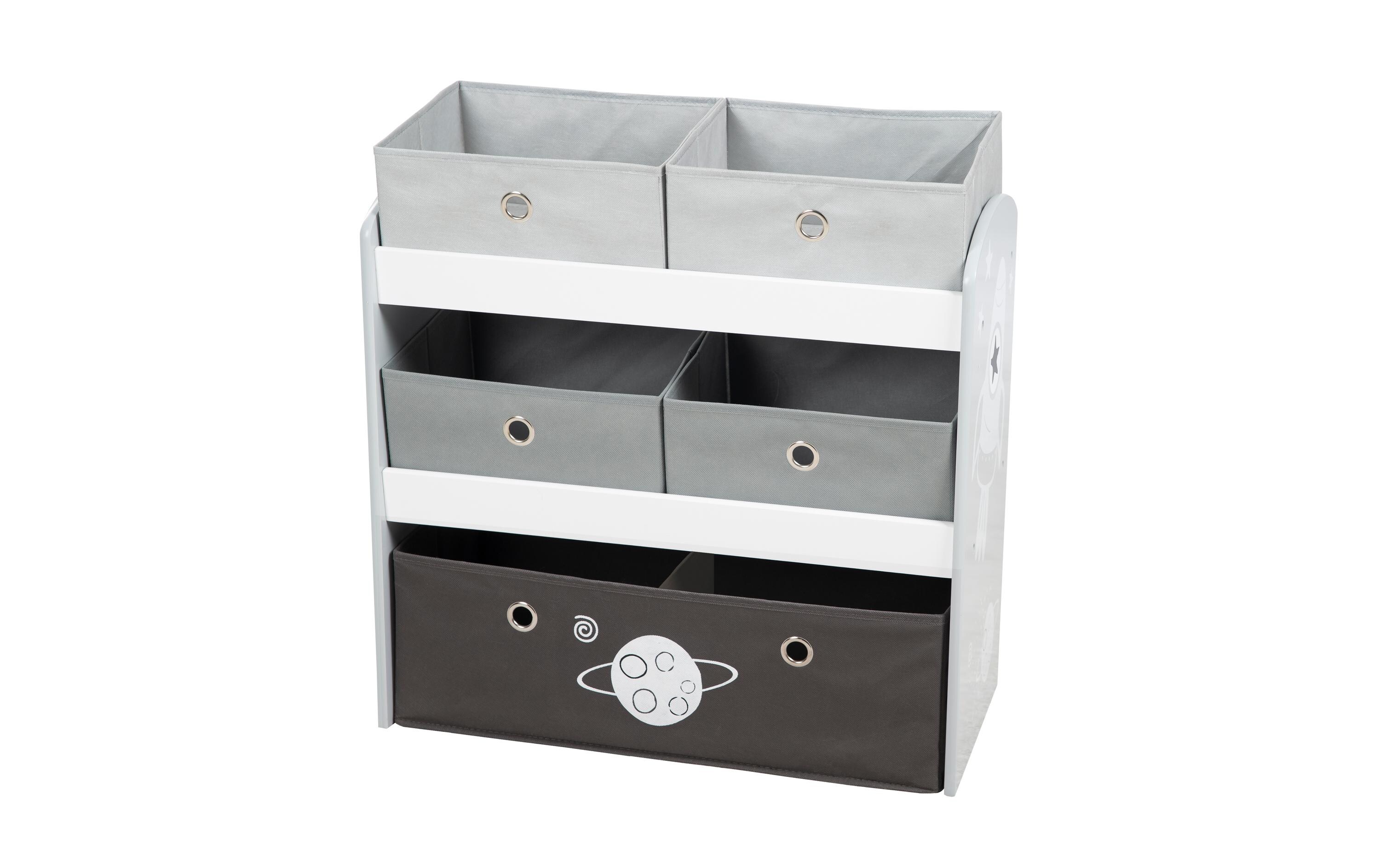 Regal Rakete mit Aufbewahrungsboxen GrauSpielzeugregal mit 5 Stoffboxen
