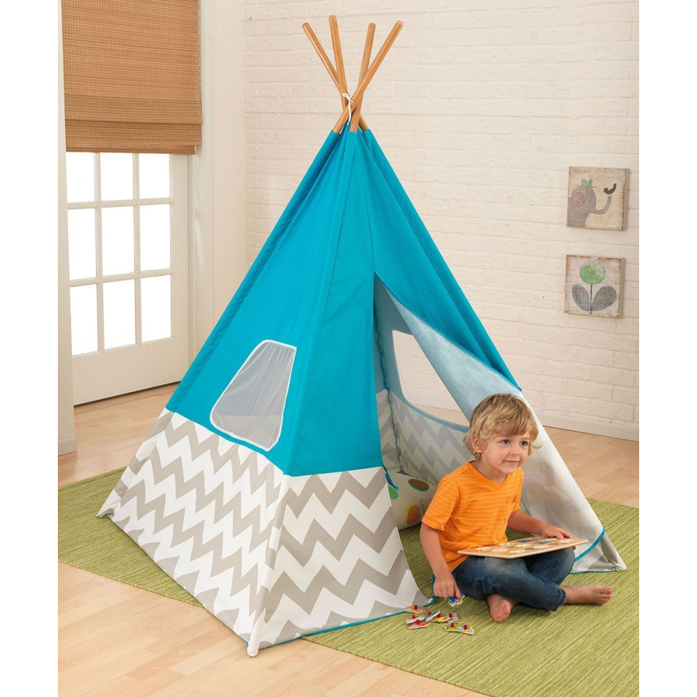 Tipi turquoise à chevron gris et blanc