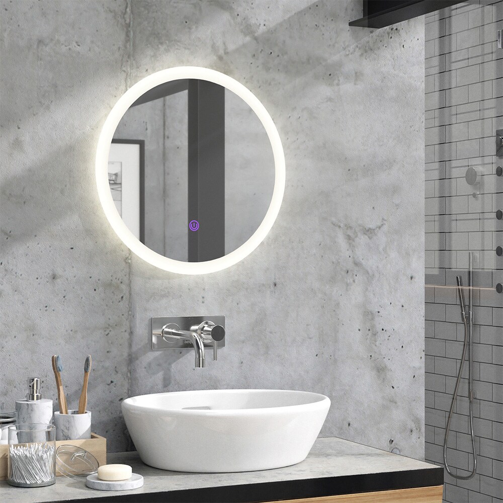 Vicco Badspiegel Rundspiegel LED-Spiegel Weiß 50 cm Badezimmer Spiegel Wandspiegel Badmöbel Hängespiegel Spiegelbeleuchtung Touch-Switch dimmbar rahmenlos