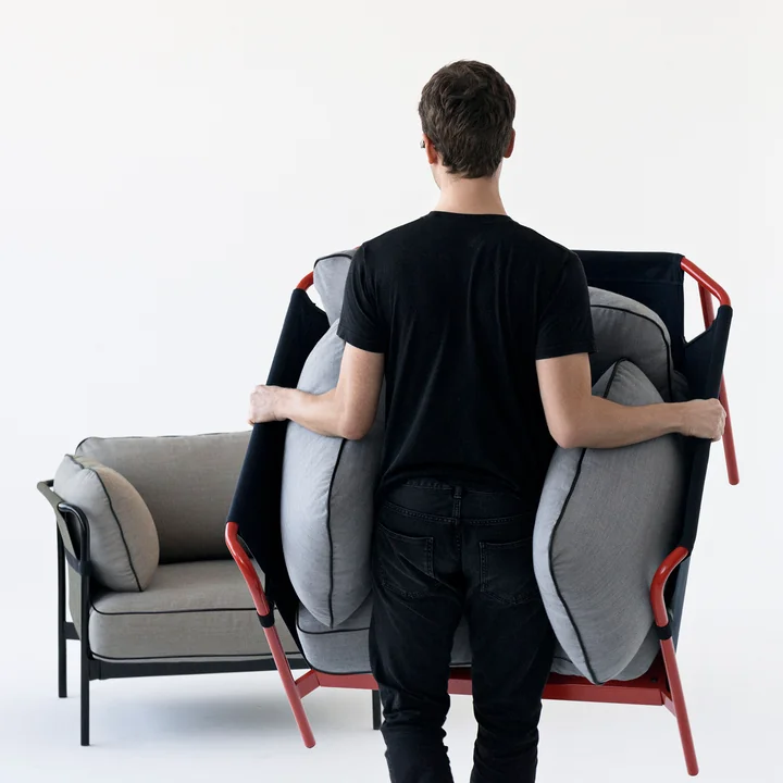 HAY - Can 2.0 Sofa, 2-Sitzer, Chrom / Canvas schwarz / Steelcut 975 dunkelgrün