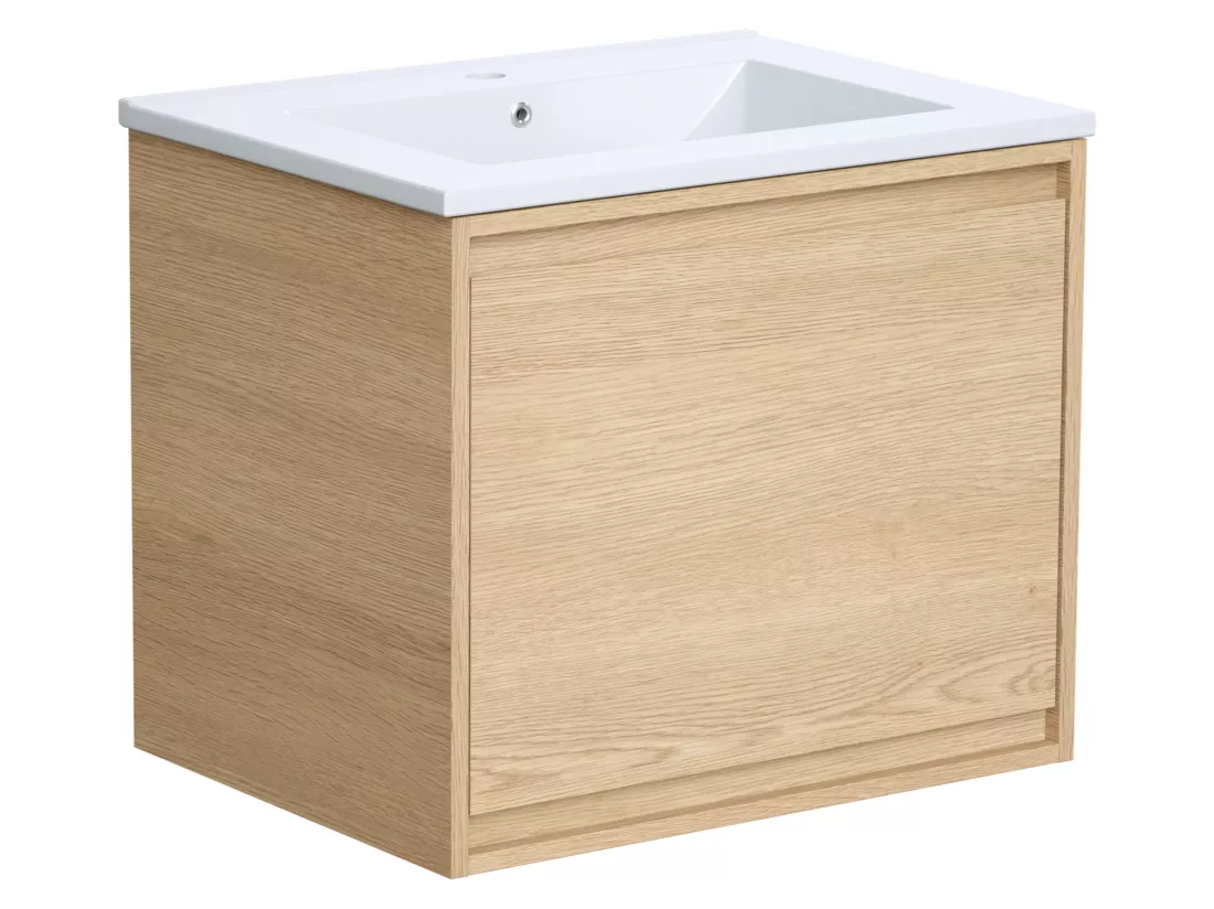 Meuble de salle de bain suspendu avec vasque à encastrer - Placage chêne - 60 cm - MESLIVA