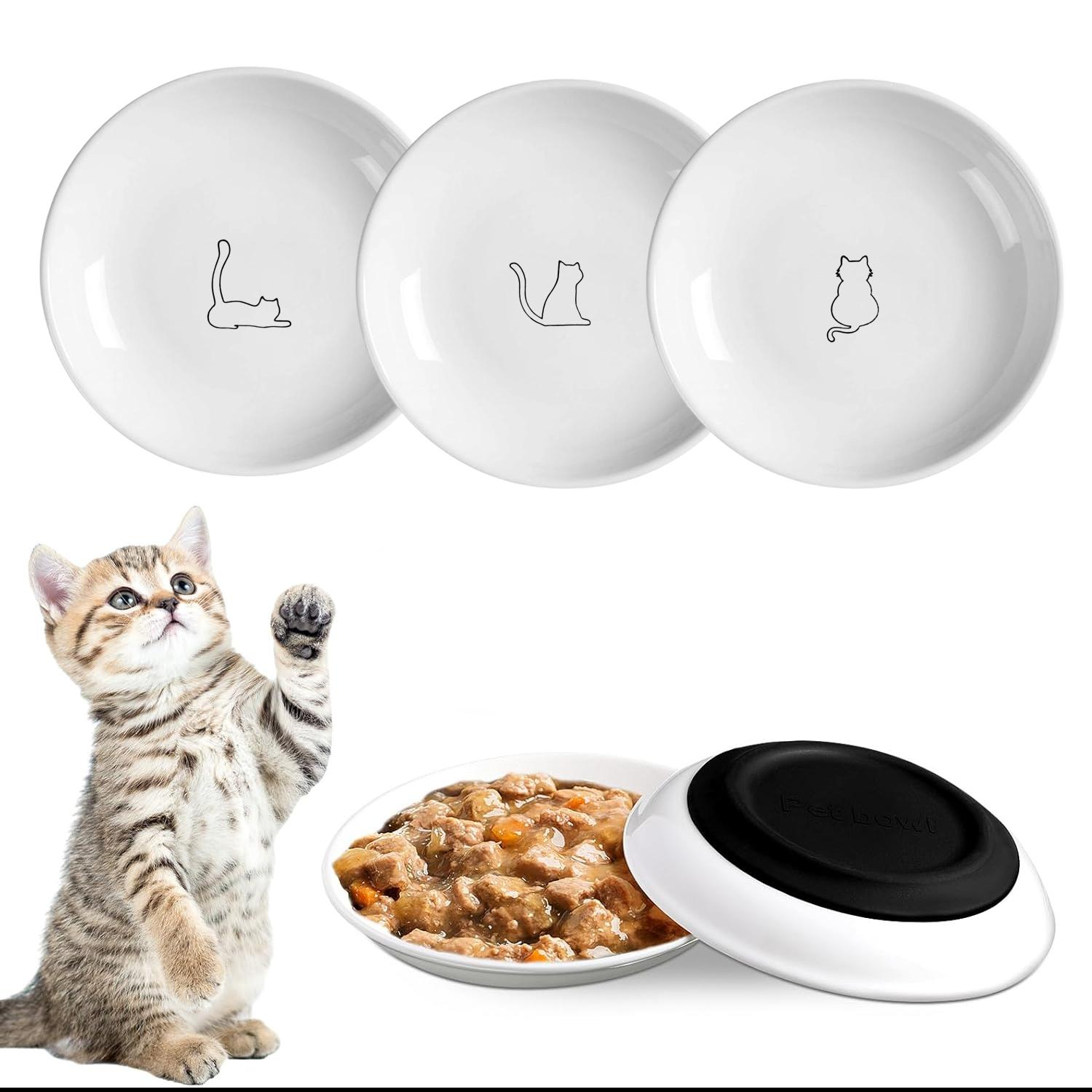(3er Set) Ø15cm Keramik Futter Napf Anti-Rutsch Katzen Schüssel Haustier Wasser Schale - Katze