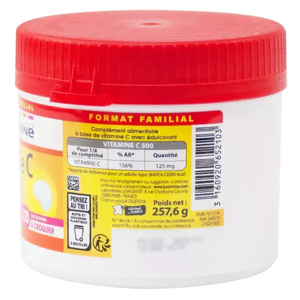 Juvamine Vitamine C 500 Format Familial 120 comprimés à croquer
