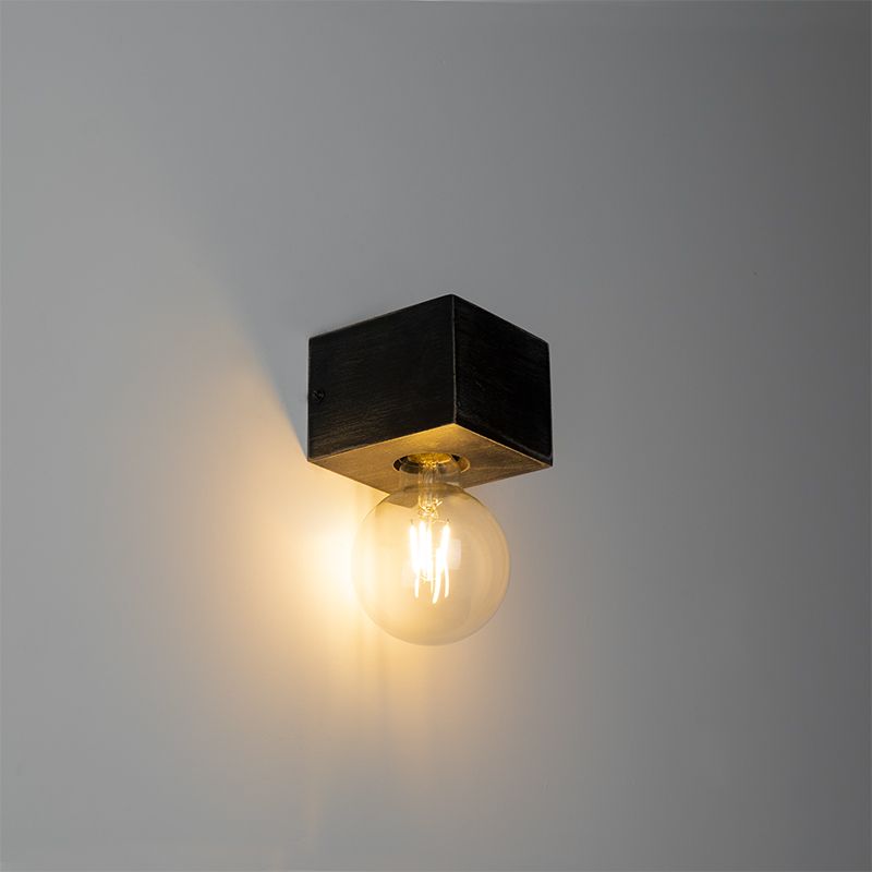 Landelijke wandlamp zwart hout - Bloc