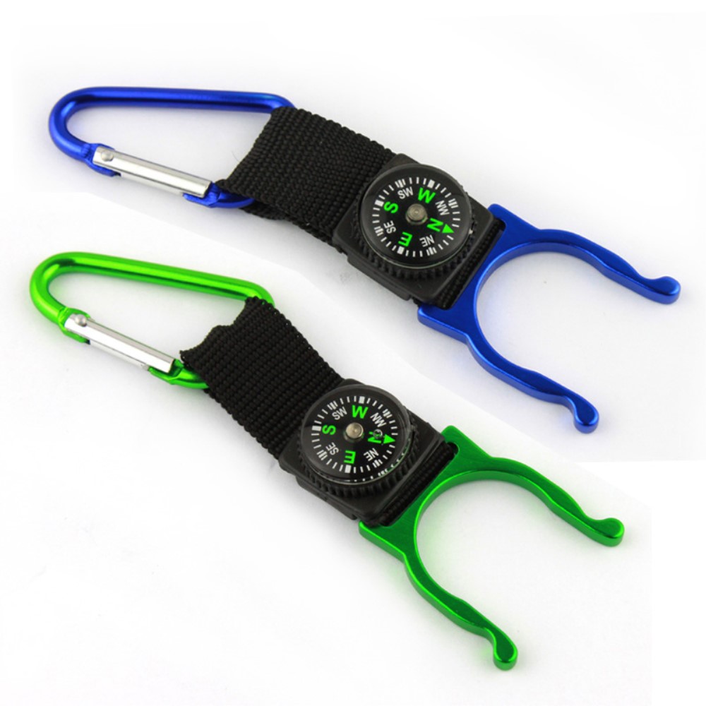Aluminium Karabiner Haken mit Flaschenhalter & Kompass - Div. Farben