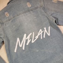 Long distressed denim jacket Milan