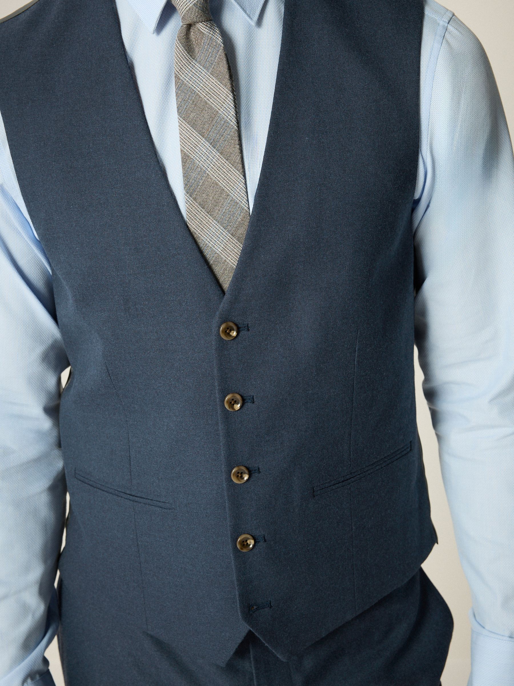 Blauw - Slim Fit Textured Flannel Suit Waistcoat